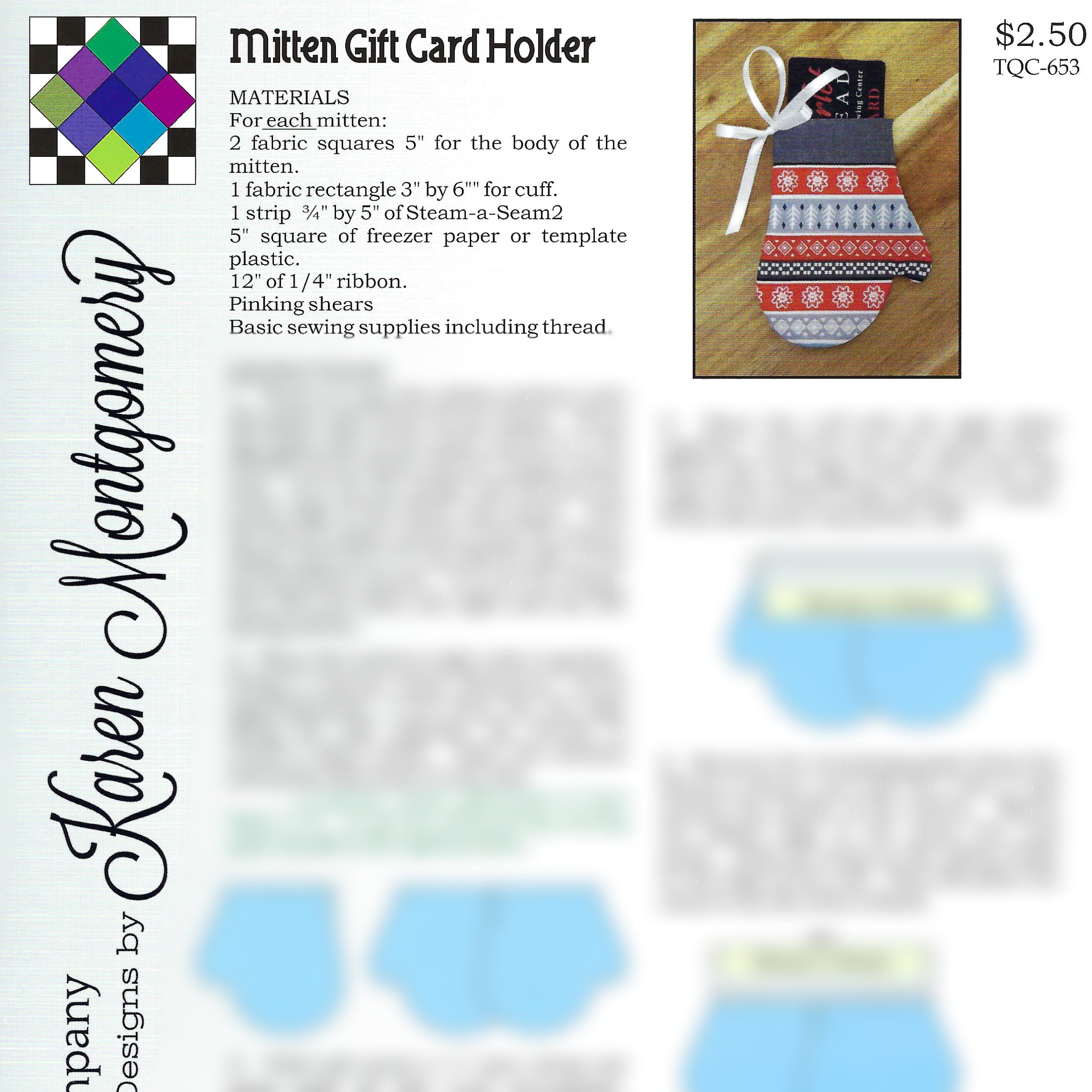 Mitten Gift Card Holder Project Sheet