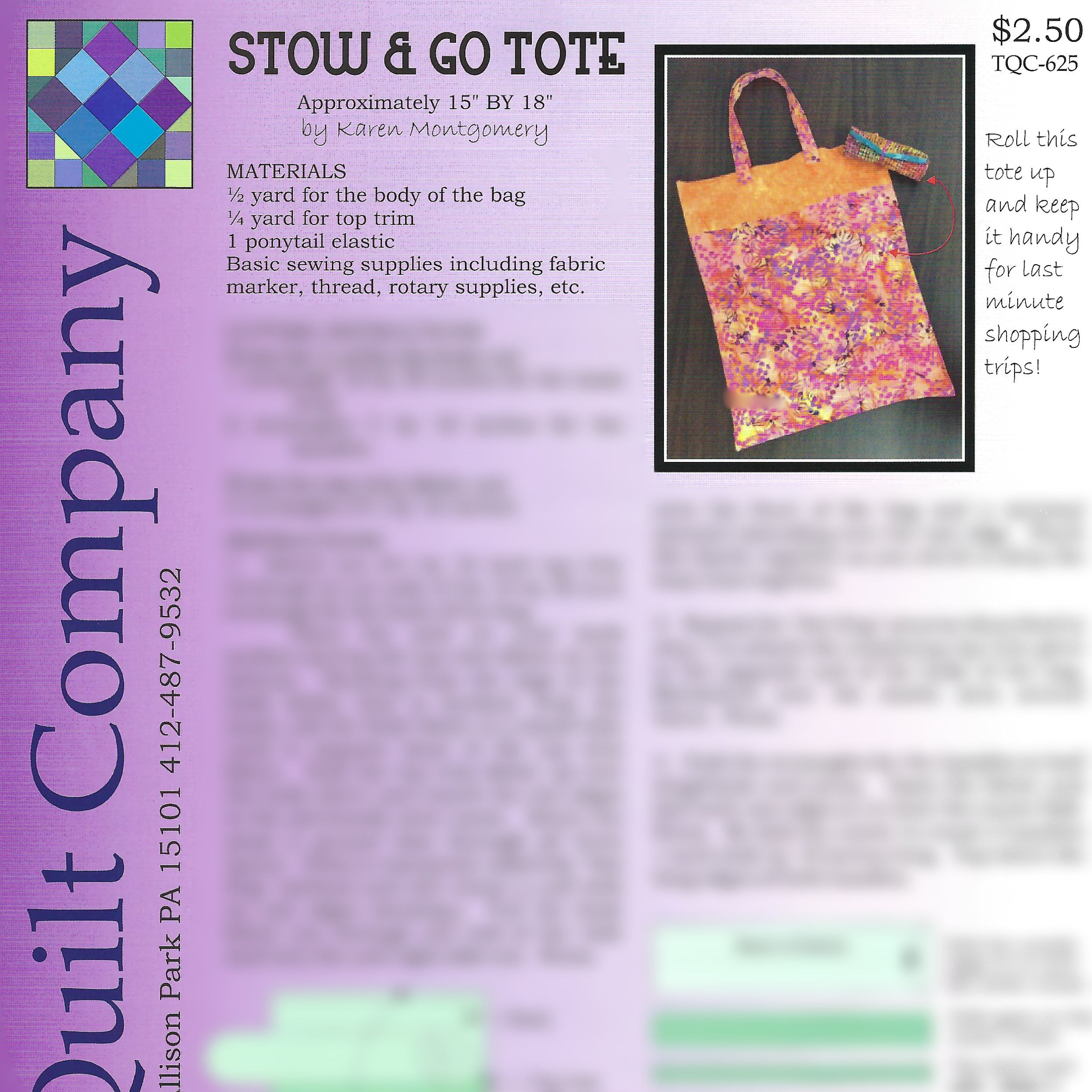 Stow & Go Tote Project Sheet